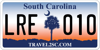 SC license plate LRE010
