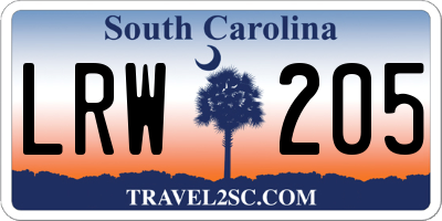 SC license plate LRW205