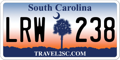 SC license plate LRW238