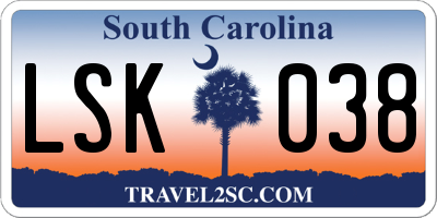 SC license plate LSK038