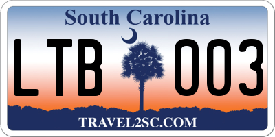 SC license plate LTB003
