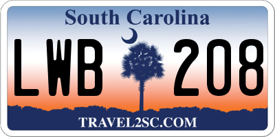 SC license plate LWB208