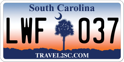 SC license plate LWF037
