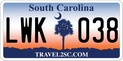 SC license plate LWK038