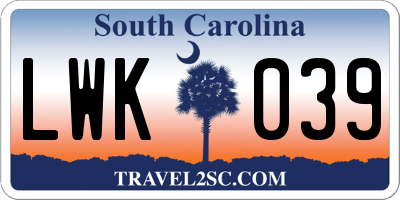 SC license plate LWK039