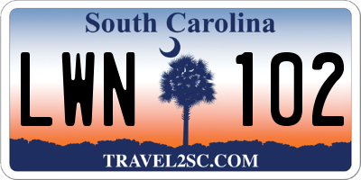 SC license plate LWN102