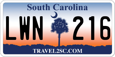 SC license plate LWN216