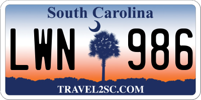 SC license plate LWN986
