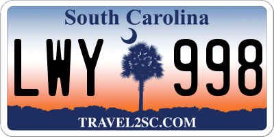 SC license plate LWY998