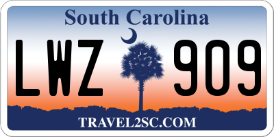 SC license plate LWZ909