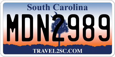 SC license plate MDN2989