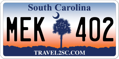 SC license plate MEK402