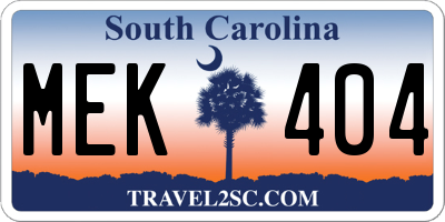 SC license plate MEK404