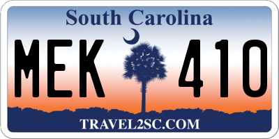SC license plate MEK410