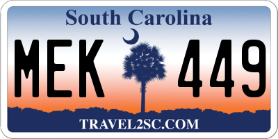 SC license plate MEK449