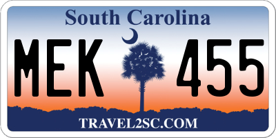 SC license plate MEK455