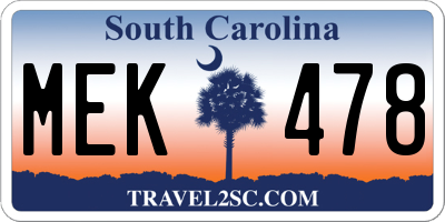 SC license plate MEK478