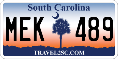 SC license plate MEK489