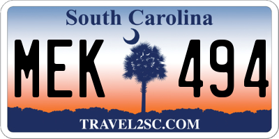 SC license plate MEK494