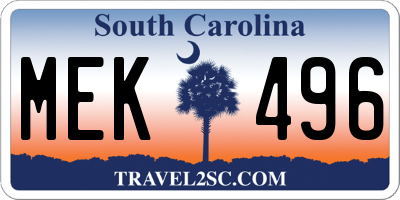 SC license plate MEK496