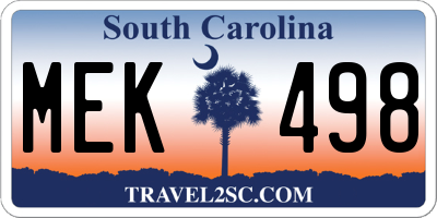 SC license plate MEK498