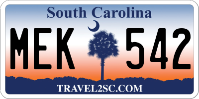 SC license plate MEK542