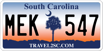 SC license plate MEK547