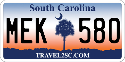SC license plate MEK580