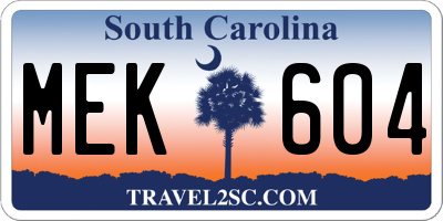 SC license plate MEK604