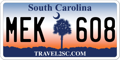 SC license plate MEK608