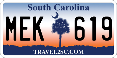 SC license plate MEK619