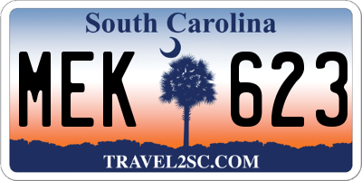 SC license plate MEK623
