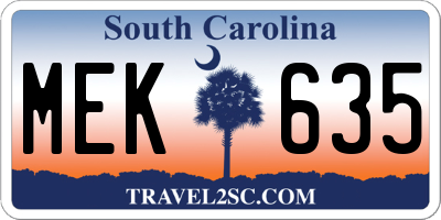 SC license plate MEK635