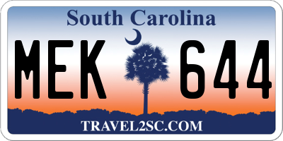 SC license plate MEK644