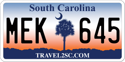 SC license plate MEK645