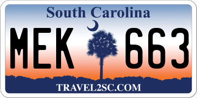 SC license plate MEK663