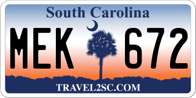 SC license plate MEK672