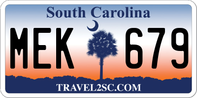 SC license plate MEK679