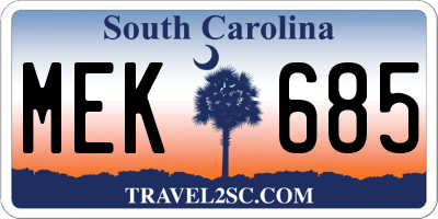 SC license plate MEK685
