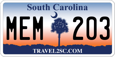 SC license plate MEM203