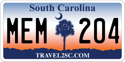 SC license plate MEM204