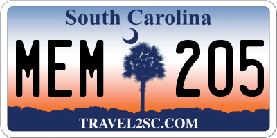 SC license plate MEM205