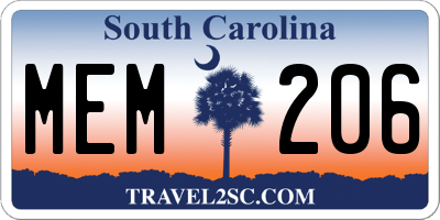 SC license plate MEM206