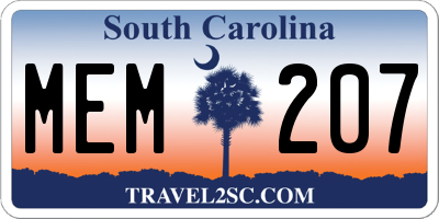 SC license plate MEM207