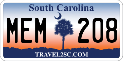 SC license plate MEM208