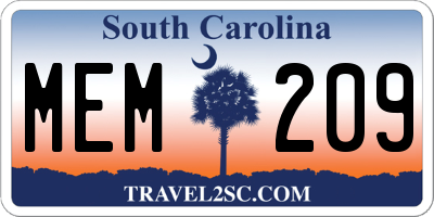 SC license plate MEM209