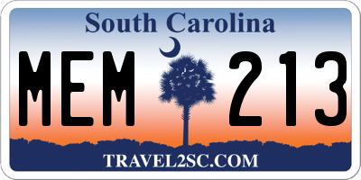 SC license plate MEM213