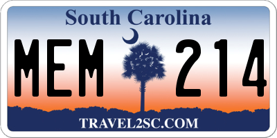 SC license plate MEM214
