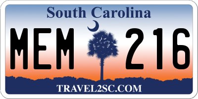 SC license plate MEM216