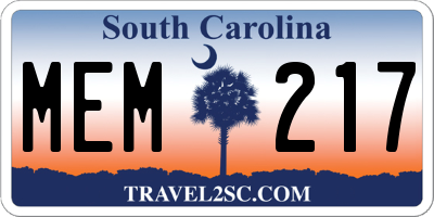 SC license plate MEM217
